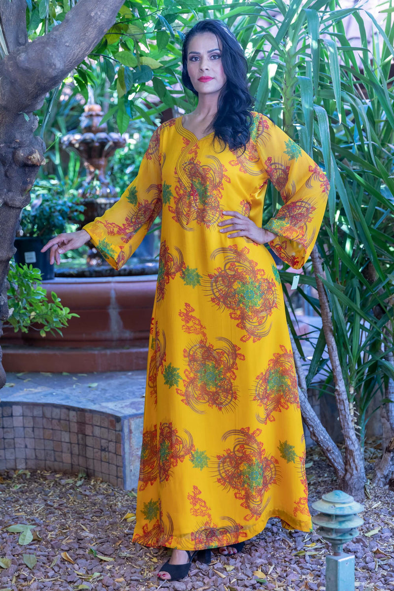 Long Silk and Chiffon Gown with Flower Print- Trendz & Traditionz Boutique 