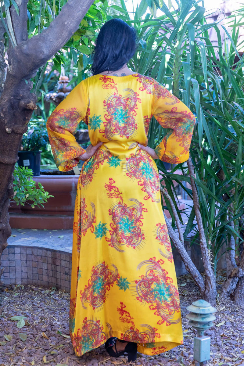 Long Silk and Chiffon Gown with Flower Print- Trendz & Traditionz Boutique 