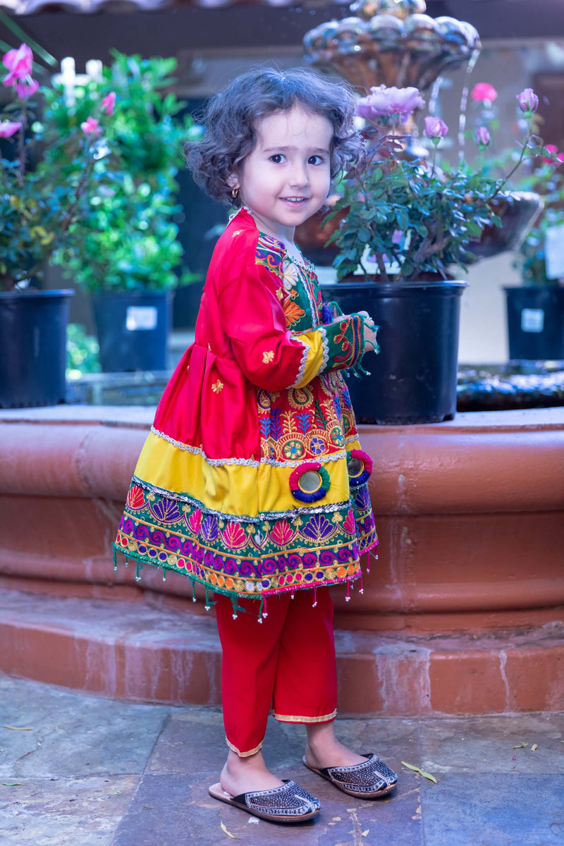 Vibrant Multicolored Silk Kid's Suit  - Trendz & Traditionz Boutique 