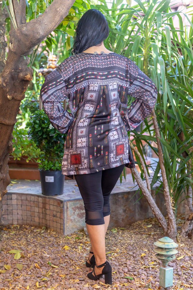 Casual Long Sleeve Silk Kurtil Dark Patterned - Trendz & Traditionz Boutique 