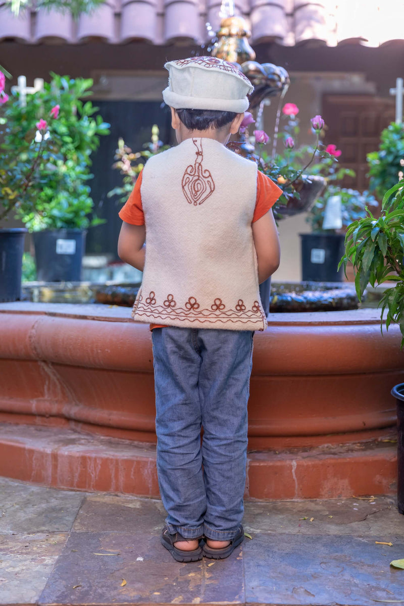 Cream Colored Woolen Hat and Vest - Trendz & Traditionz Boutique