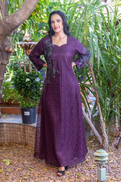 Purple Net Gown with Embroidery Motif- Trendz & Traditionz Boutique