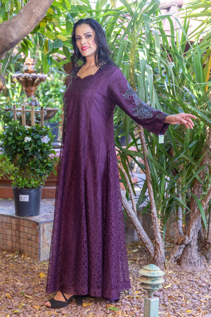 Purple Net Gown with Embroidery Motif- Trendz & Traditionz Boutique