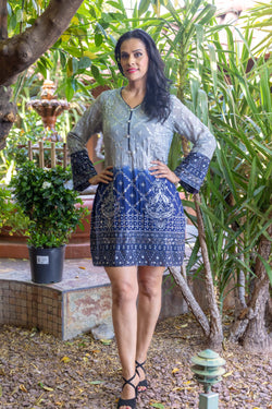 Grey and Blue Kurti- Shirt by Thread and Motifs- Trendz & Traditionz Boutique 