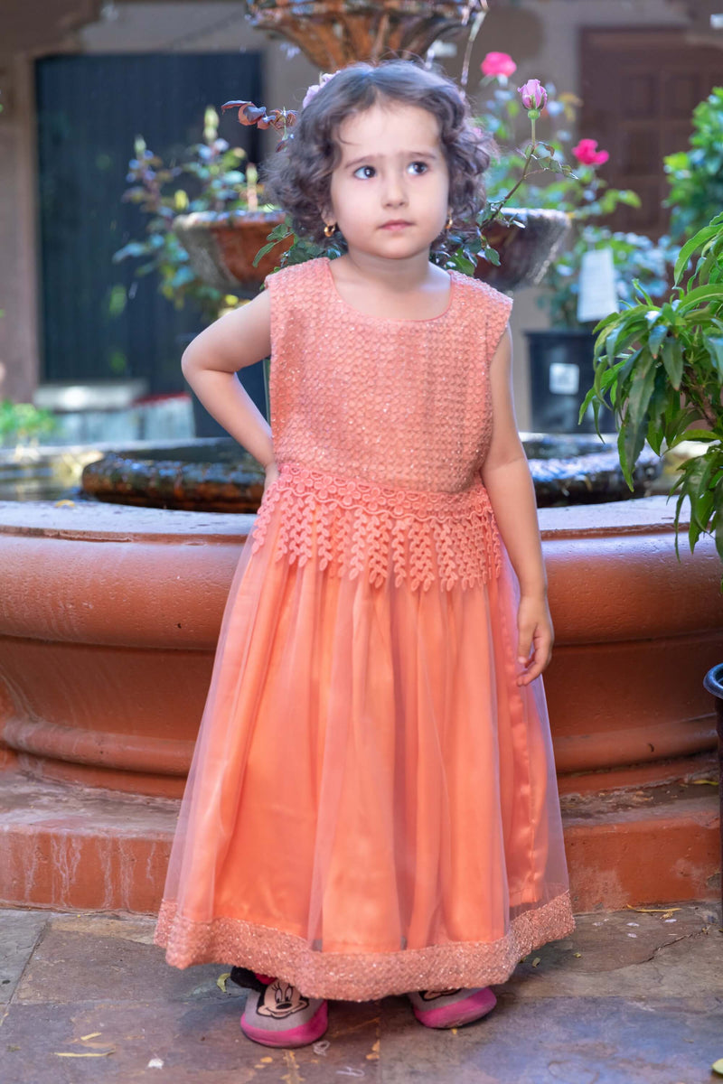 Girls Peach Net Dress- Trendz & Traditionz Boutique 