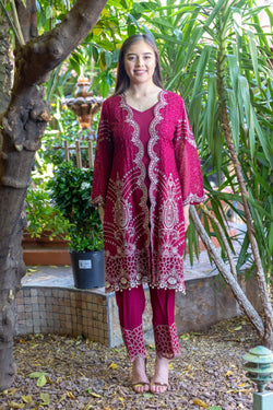 Magenta Salwar-Kameez Chiffon and Silk Suit- Trendz & Traditionz Boutique 