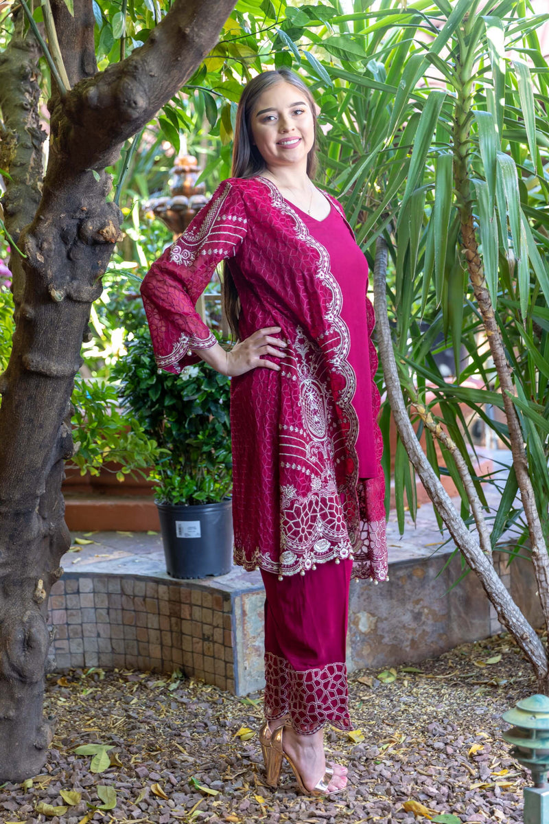 Magenta Salwar-Kameez Chiffon and Silk Suit- Trendz & Traditionz Boutique 