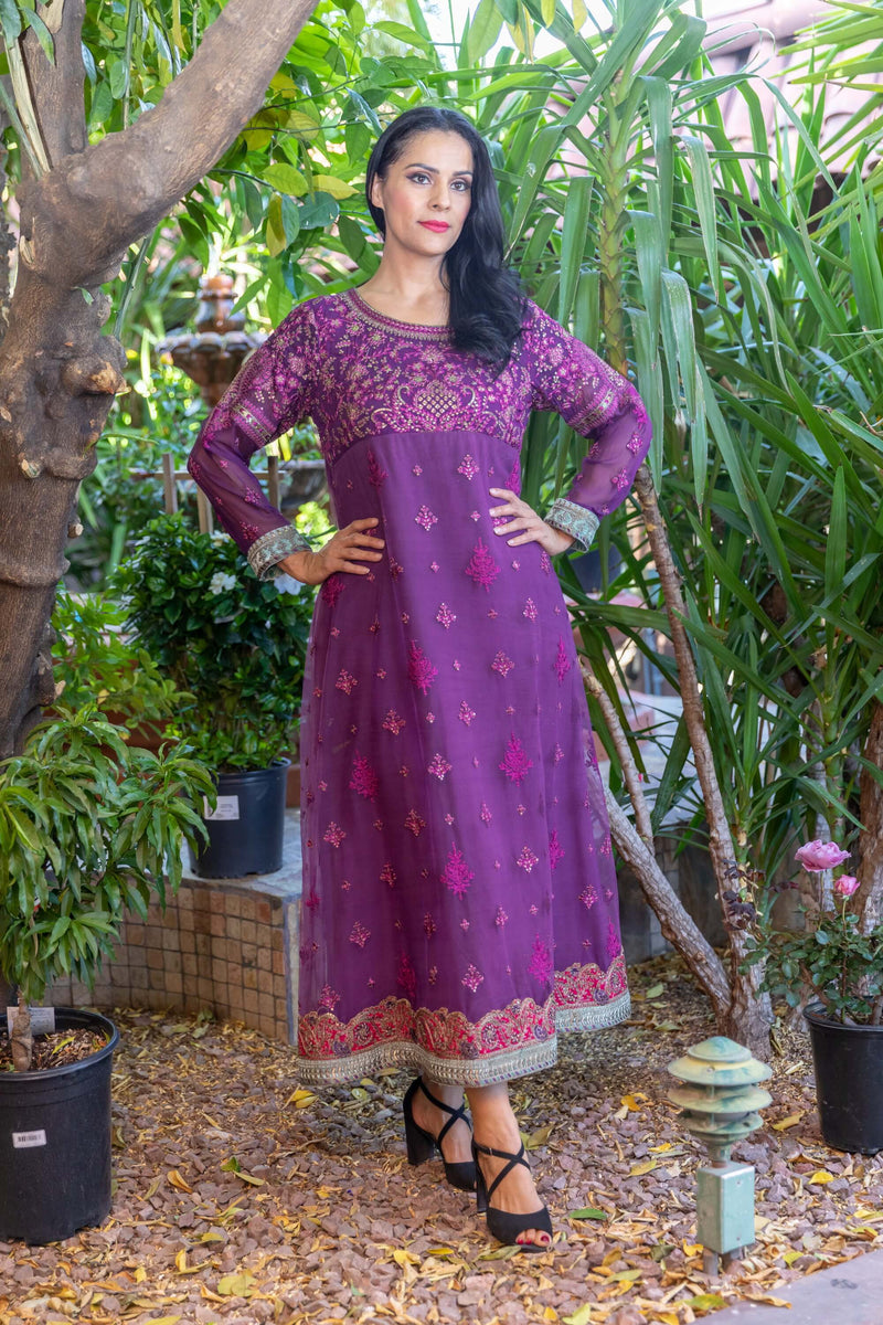 Net Purple Anarkali Gown Dress- Trendz & Traditionz Boutique