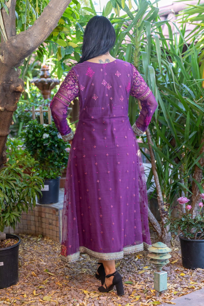 Net Purple Anarkali Gown Dress- Trendz & Traditionz Boutique