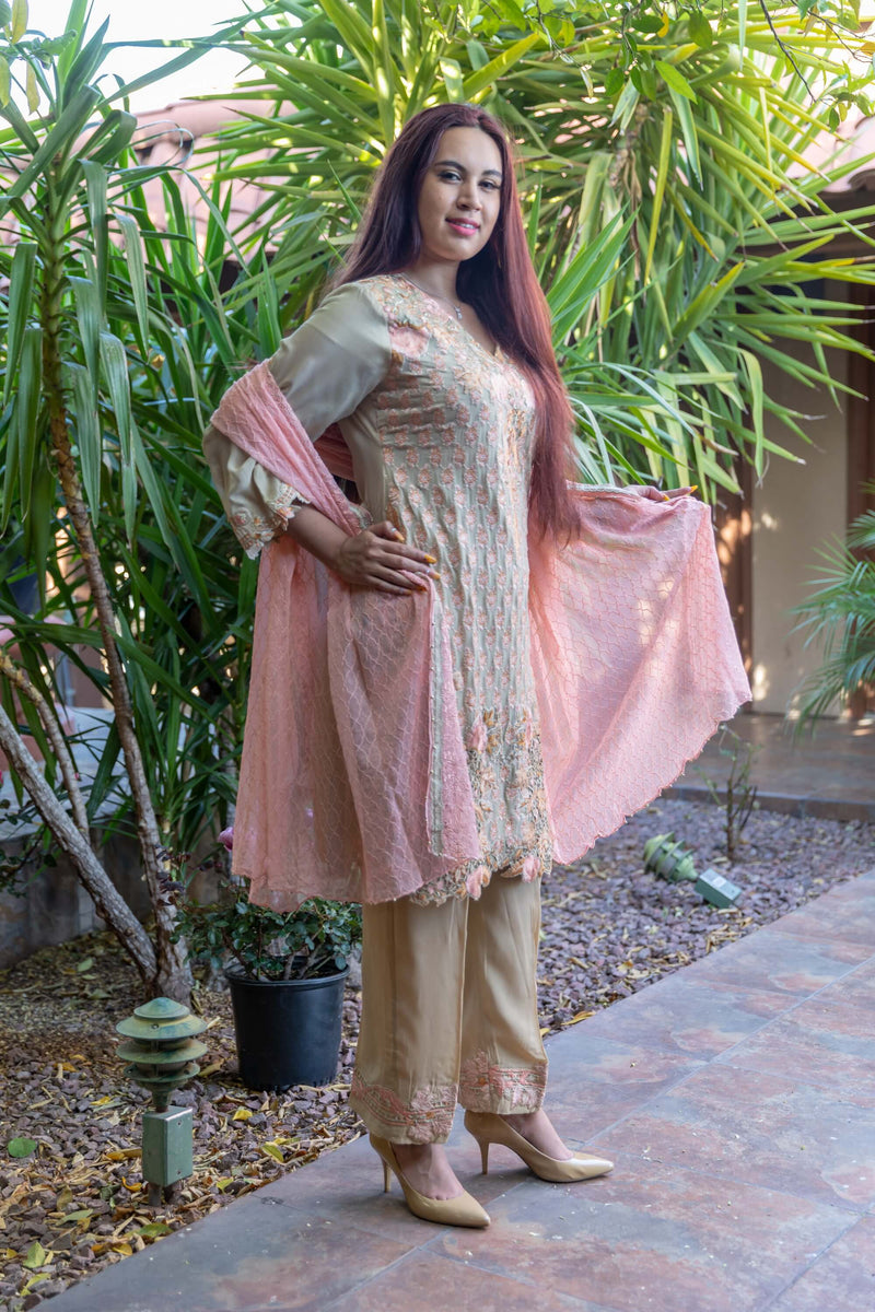 Chiffon Silk Embroidery Suit-Slawar Kameez- Trendz & Traditionz Boutique 