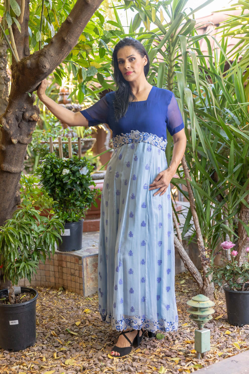 Blue Two Tone Chiffon Gown - Trendz & Traditionz Boutique