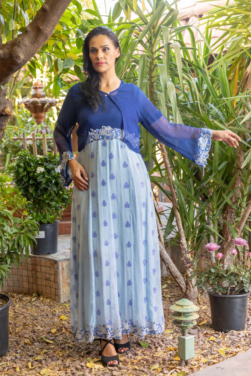Blue Two Tone Chiffon Gown - Trendz & Traditionz Boutique
