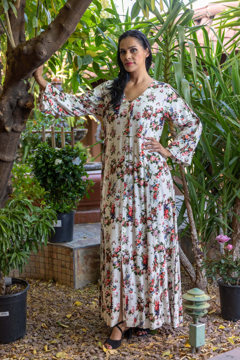 Rayon Gown with Flower Print- Trendz & Traditionz Boutique