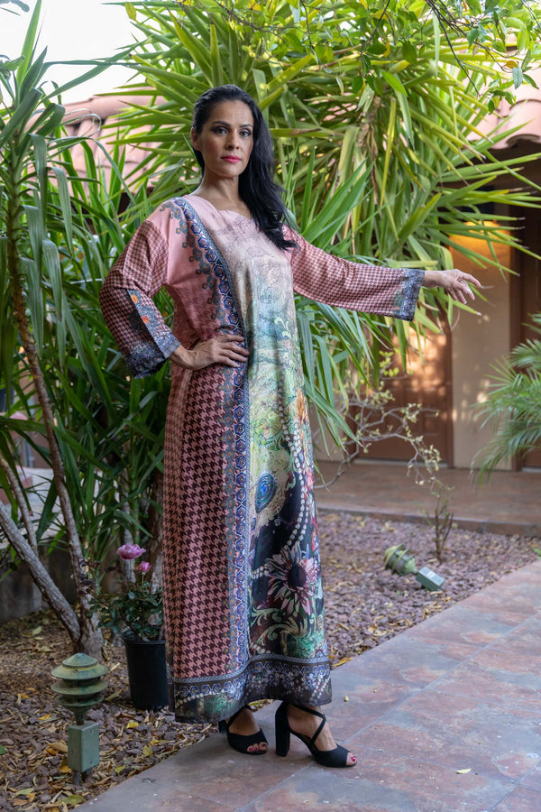 Long Silky Printed Gown - Trendz & Traditionz Boutique