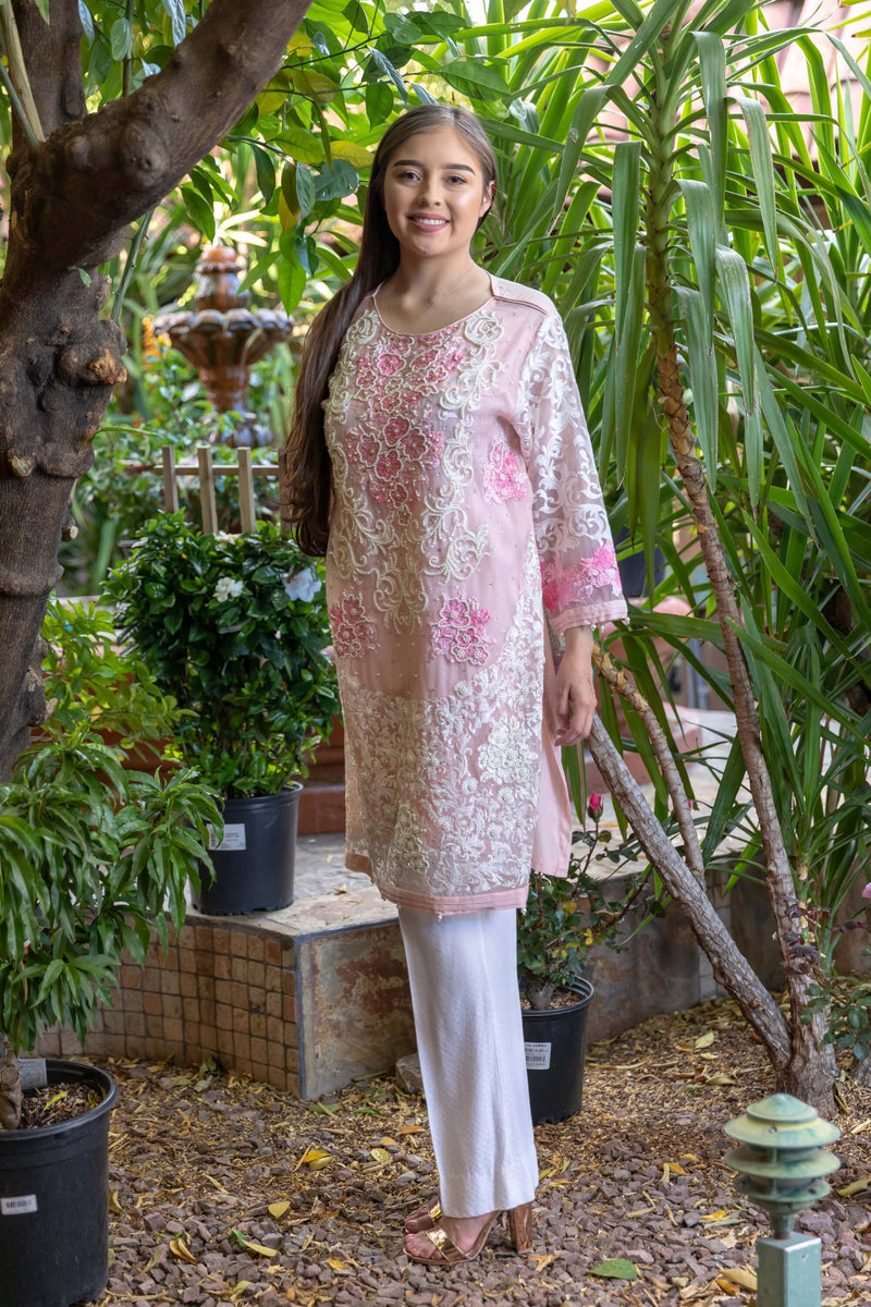 Light Pink Chiffon Kurti Kameez Shirt - Trendz & Traditionz Boutique