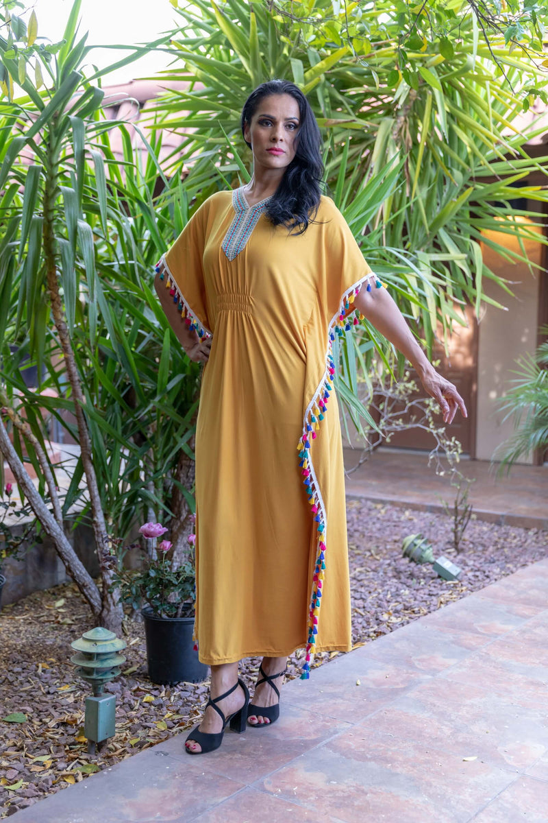 Yellow Stretchy Cotton Caftan - Trendz & Traditionz Boutique