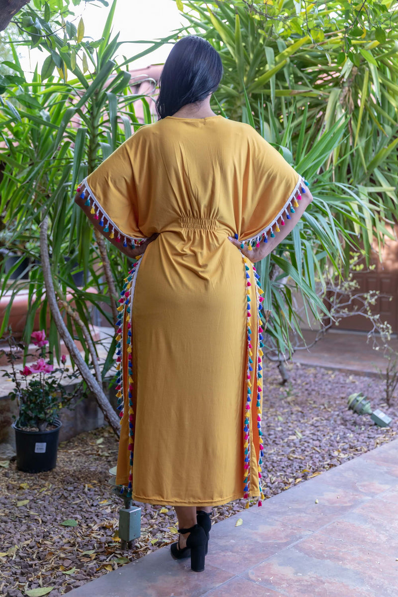 Yellow Stretchy Cotton Caftan - Trendz & Traditionz Boutique