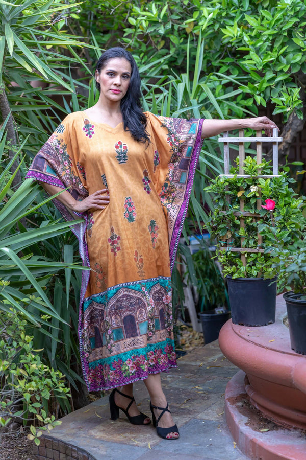 Rayon Linen Printed Caftan Style Gown - Trendz & Traditionz Boutique