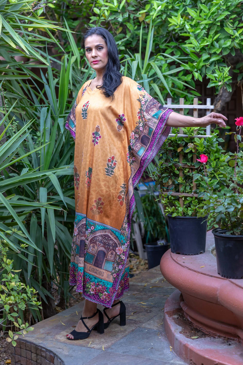 Rayon Linen Printed Caftan Style Gown - Trendz & Traditionz Boutique