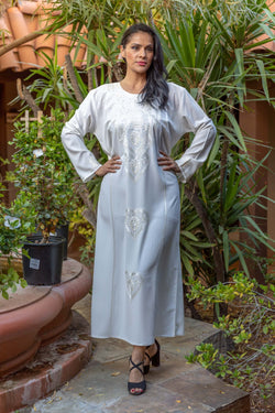Long White Embroidery Georgette Abaya Dress - Trendz & Traditionz Boutique 