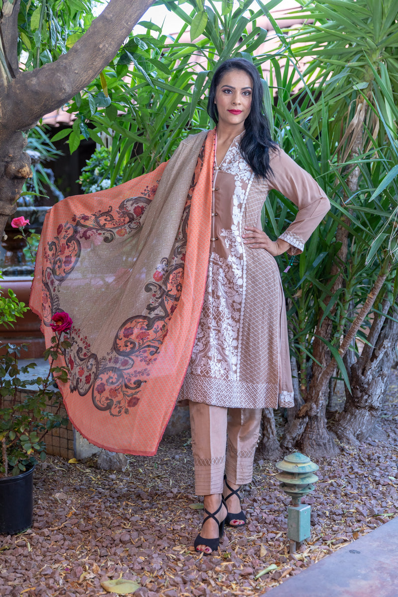 Tan Color Georgette Suit Salwar Kameez With Embroidery- Trendz & Traditionz Boutique 