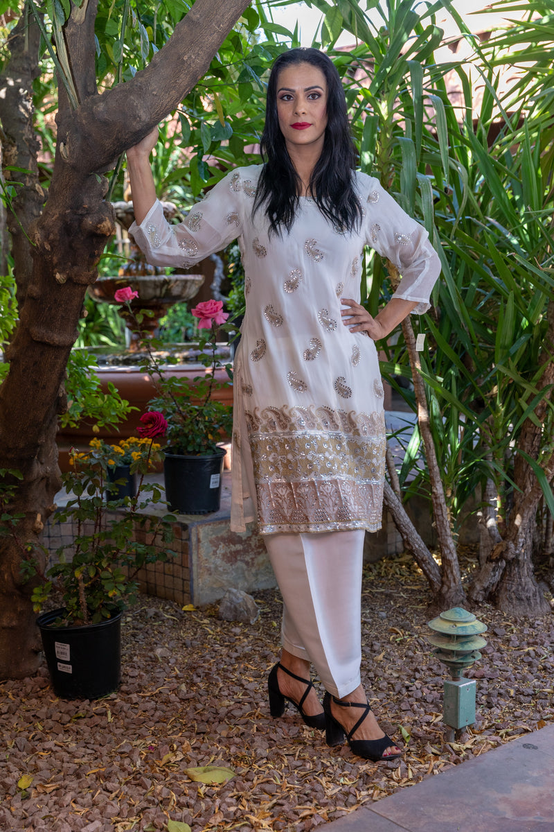 White Chiffon Embroidery Suit- Trendz & Traditionz Boutique