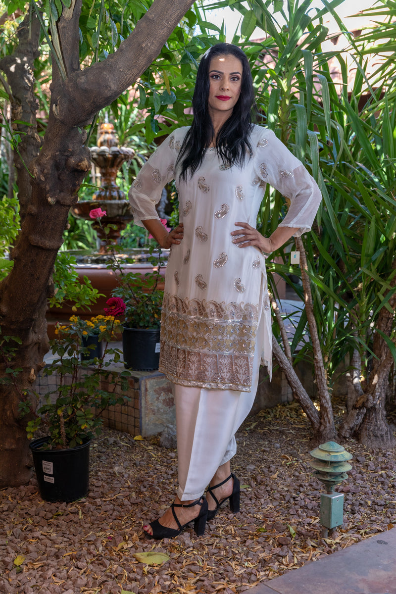 White Chiffon Embroidery Suit- Trendz & Traditionz Boutique