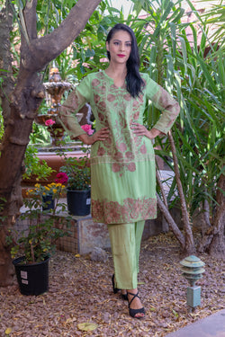 Lime Green Chiffon Salwar Kameez Embroidery - Trendz & Traditionz Boutique 