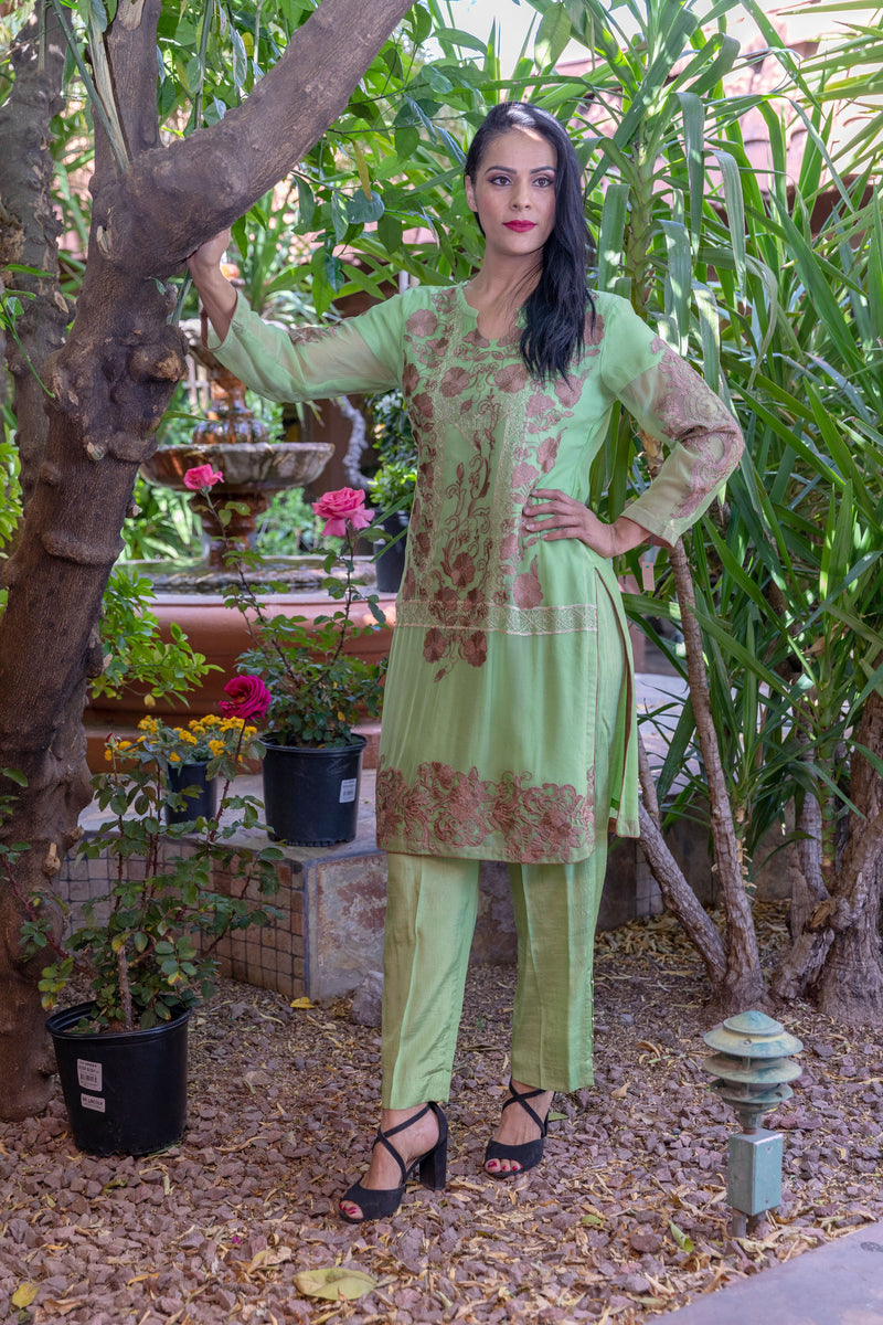 Lime Green Chiffon Salwar Kameez Embroidery - Trendz & Traditionz Boutique 