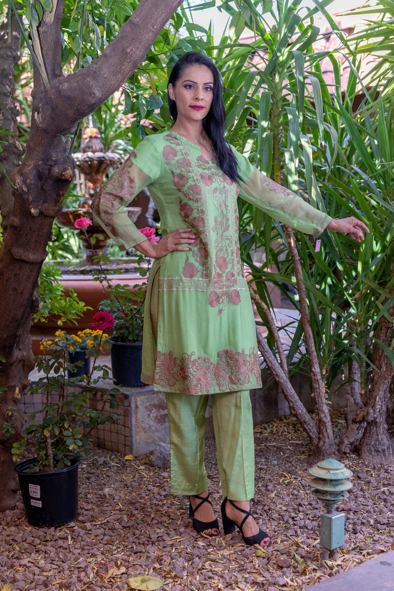 Lime Green Chiffon Salwar Kameez Embroidery - Trendz & Traditionz Boutique 