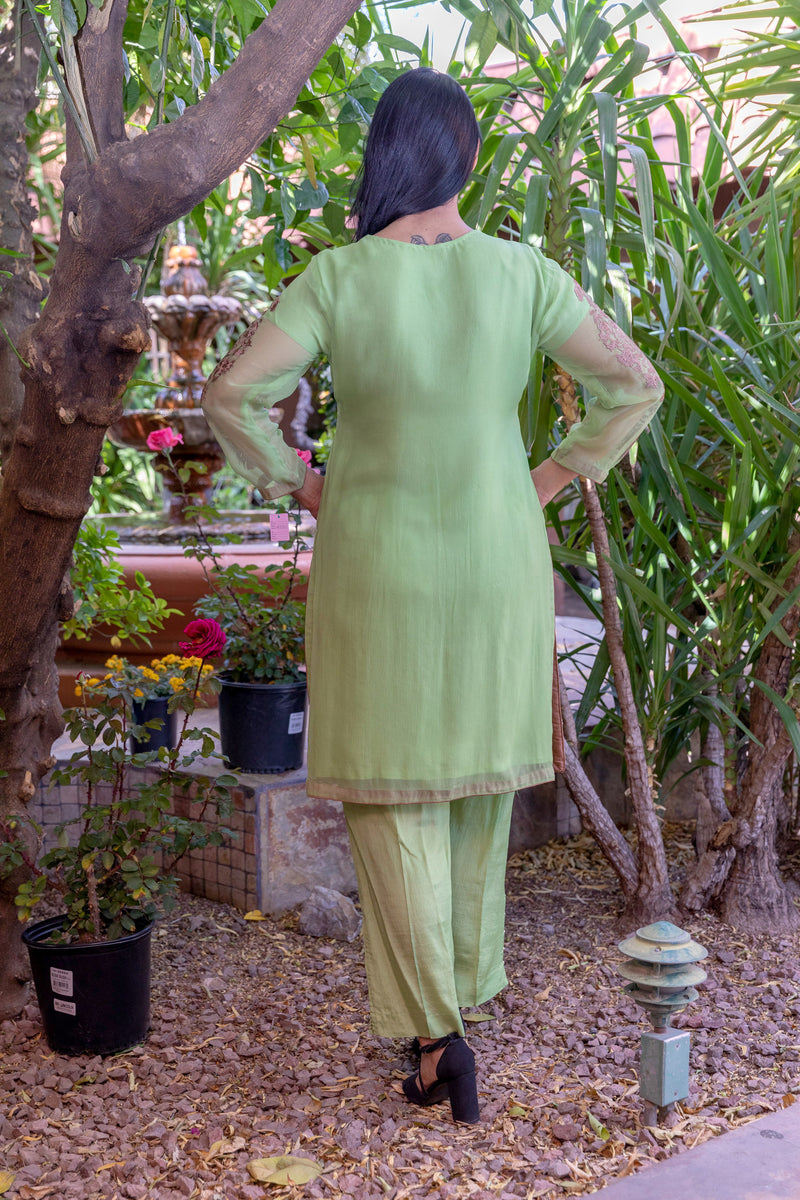 Lime Green Chiffon Salwar Kameez Embroidery - Trendz & Traditionz Boutique 