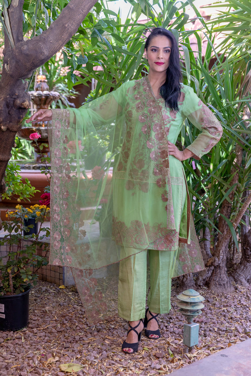 Lime Green Chiffon Salwar Kameez Embroidery - Trendz & Traditionz Boutique 