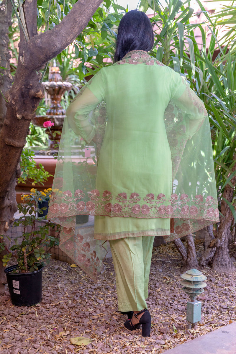 Lime Green Chiffon Salwar Kameez Embroidery - Trendz & Traditionz Boutique 