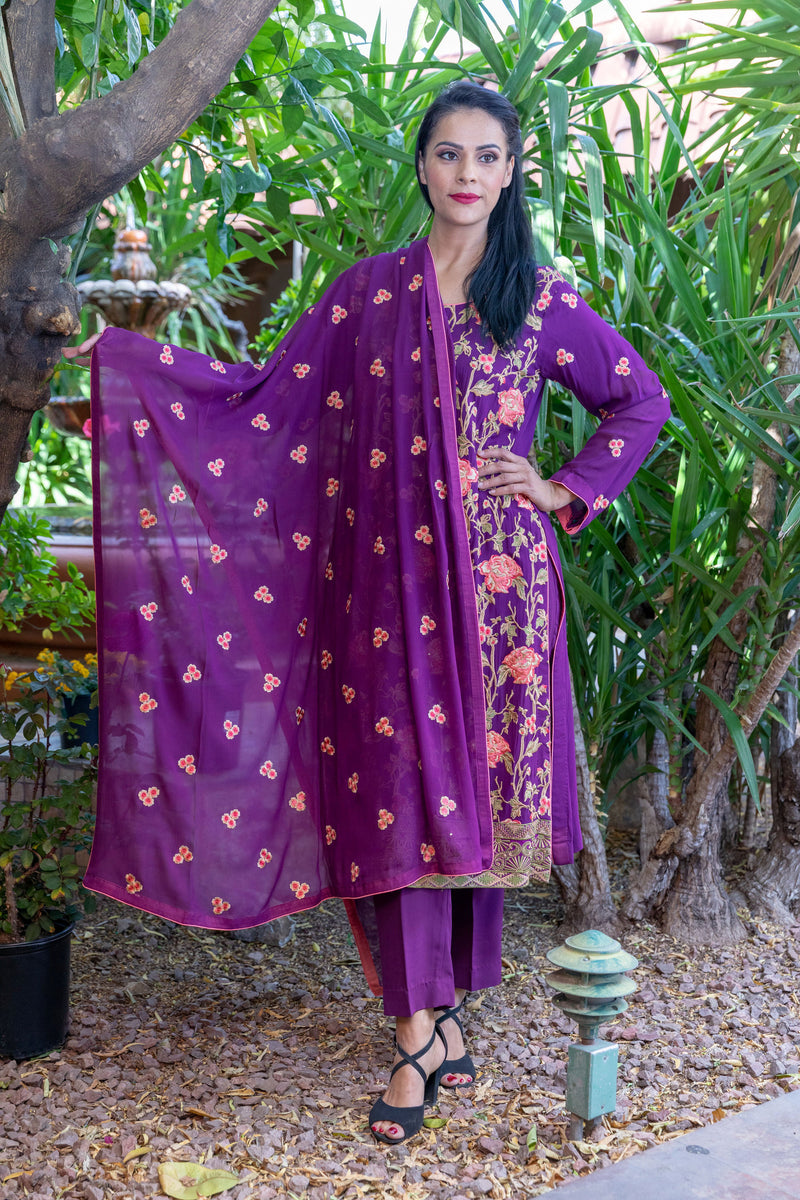 Magenta-Purple Cotton Silk Salwar Kameez Suit - Trendz & Traditionz Boutique 