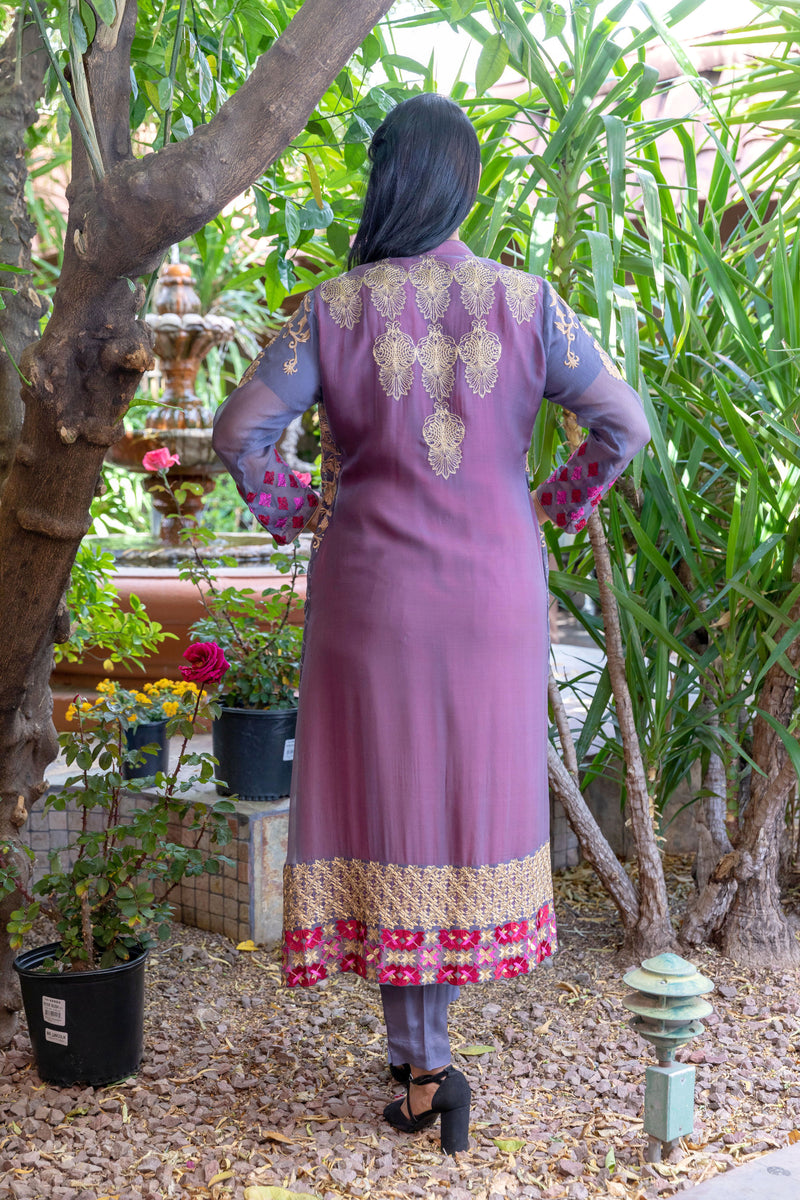 Grey-Pink Colored Chiffon Salwar Kameez Suit - Trendz & Traditionz Boutique 
