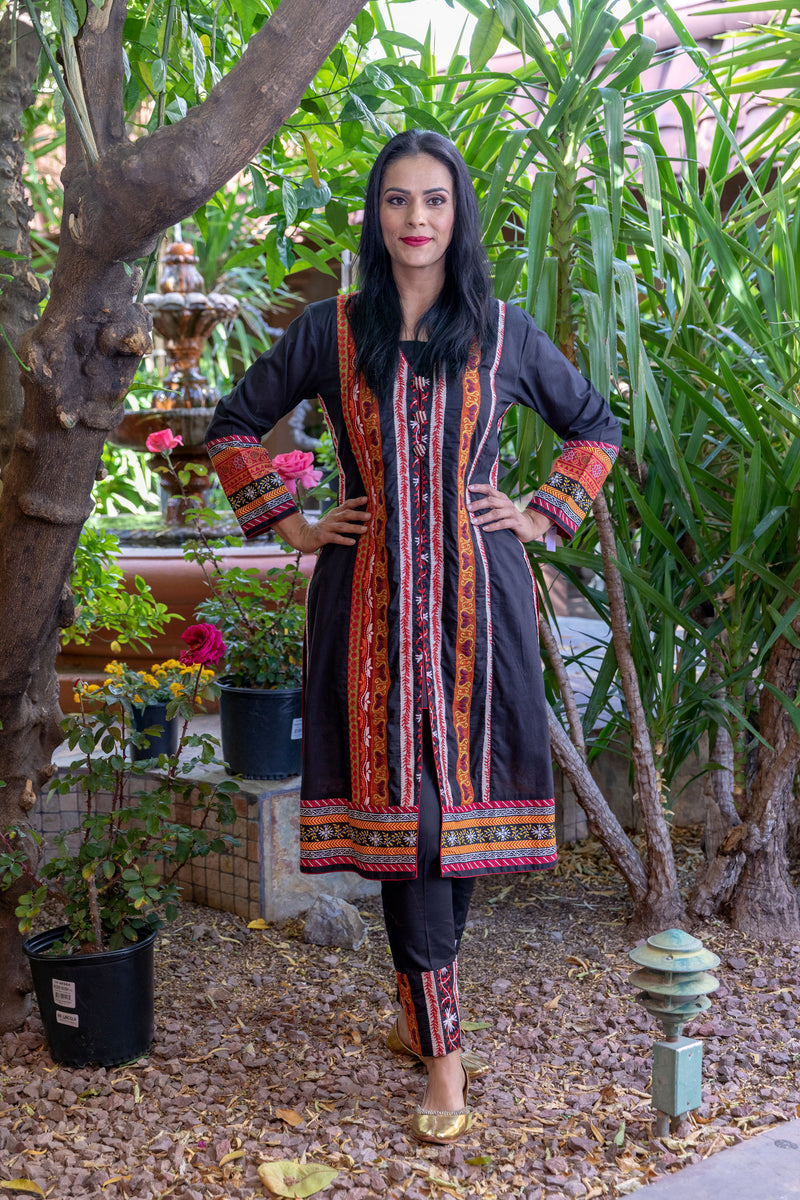 Black Cotton Embroidery Suit Slawar Kameez - Trendz & Traditionz Boutique 
