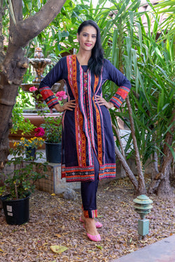 Blue Cotton Embroidery Suit Slawar Kameez- Trendz & Traditionz Boutique 