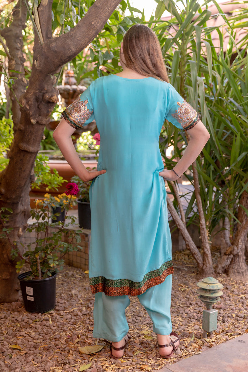  Blue-Turquoise Gota Embroidery Salwar Kameez- Trendz & Traditionz Boutique 