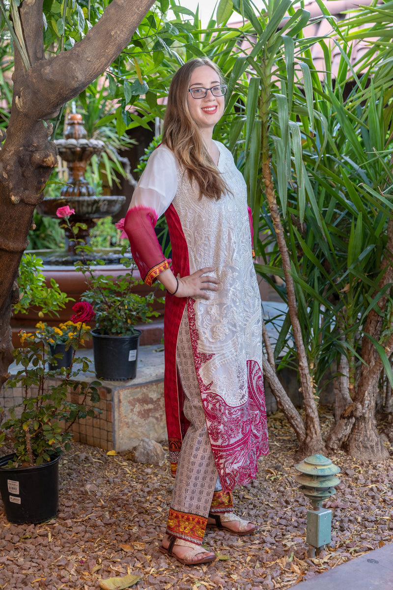 Embroidered Chiffon-Net-Cotton Asim Jofa Salwar Kameez Suit - Trendz & Traditionz Boutique 
