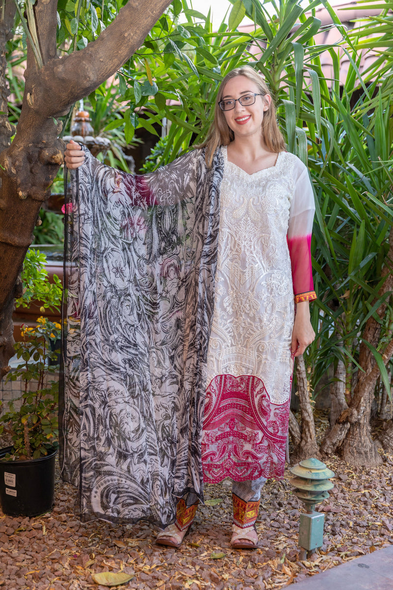 Embroidered Chiffon-Net-Cotton Asim Jofa Salwar Kameez Suit - Trendz & Traditionz Boutique 