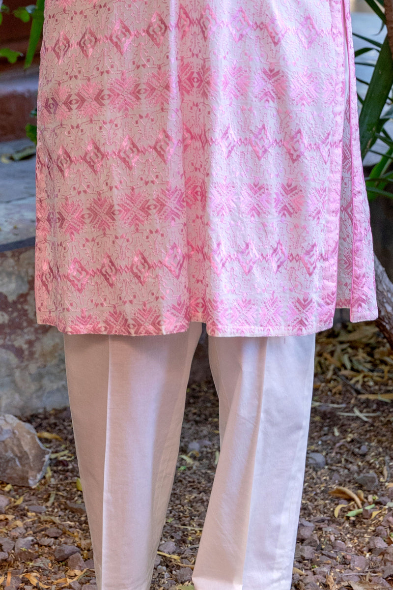 Cotton-Lawn White Salwar Kameez Suit with Pink Embroidery- Trendz & Traditionz Boutique 