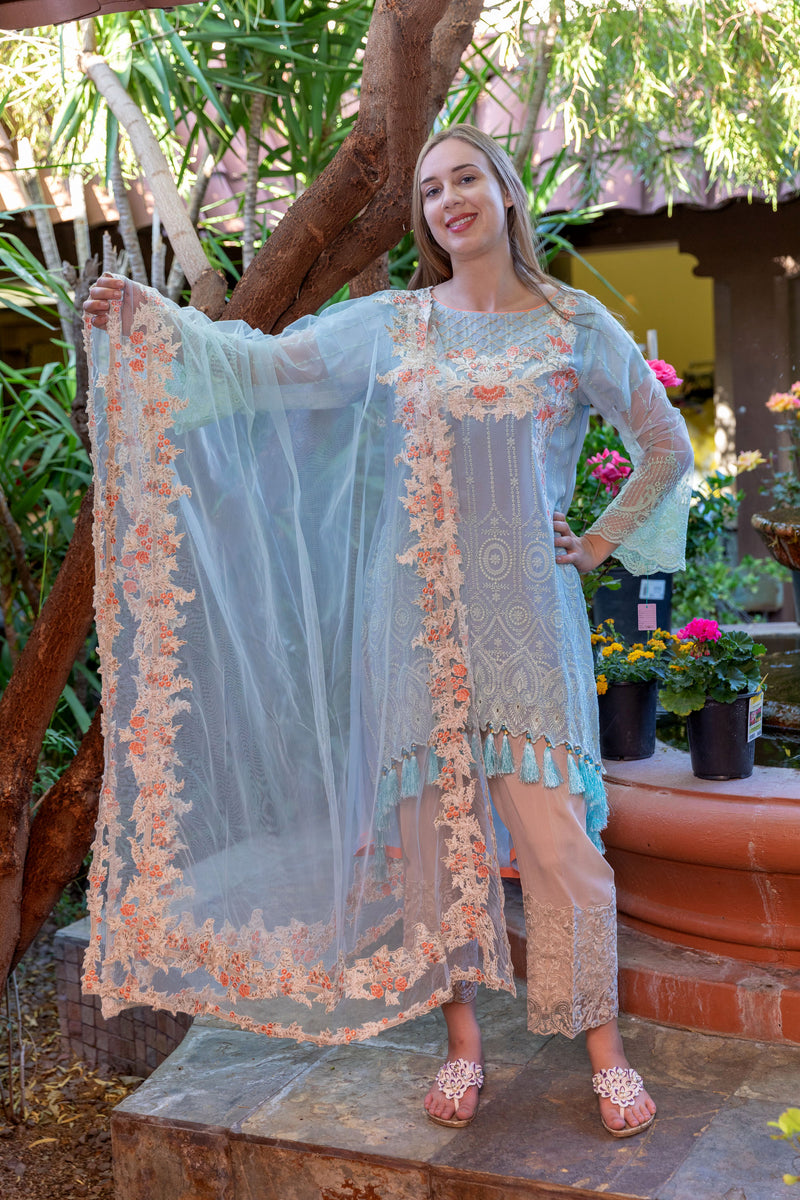 Light Blue Chiffon Suit by Sobia Nazir - Trendz & Traditionz Boutique 
