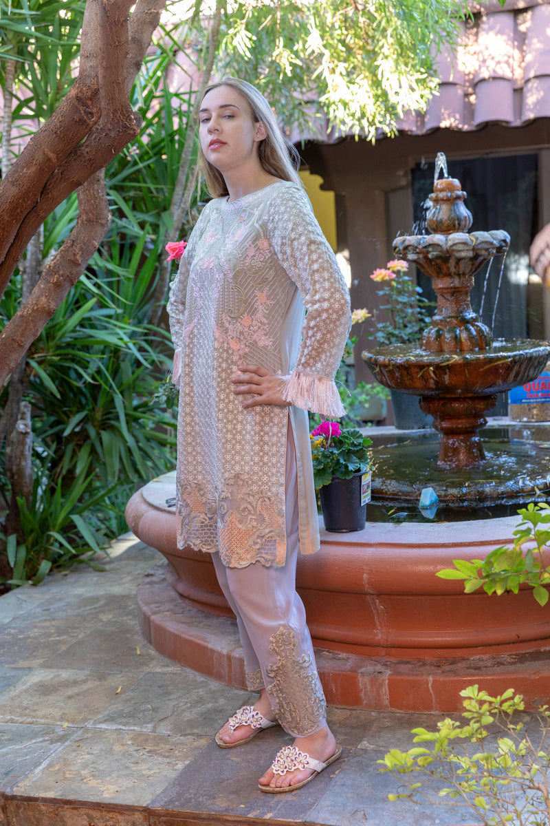 Grey-Pink Colored Silk-Chiffon Embroider Salwar Kameez- Trendz & Traditionz Boutique 
