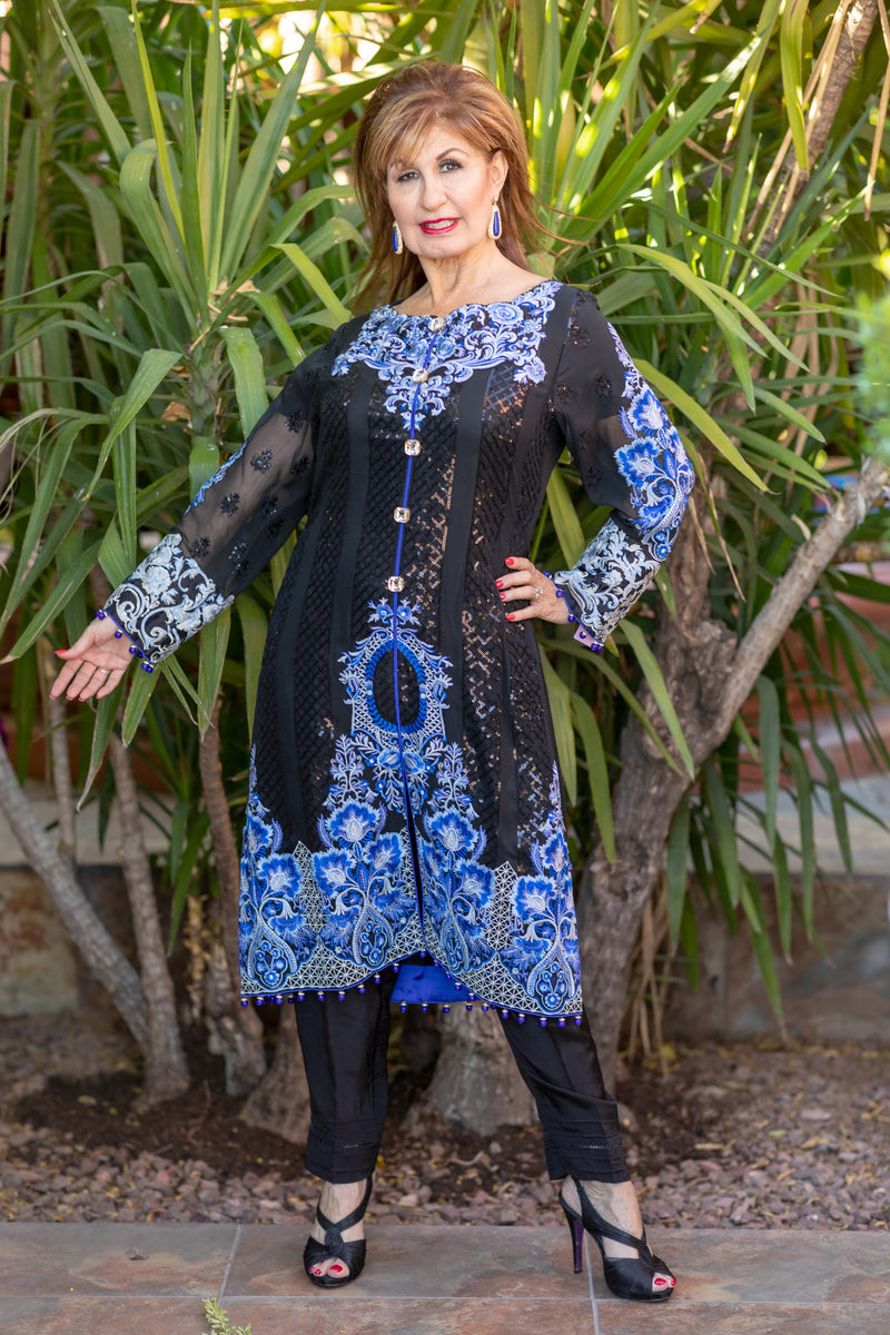 Black Chiffon Sequin Embroidery Suit-Salwar kameez - Trendz & Traditionz Boutique 