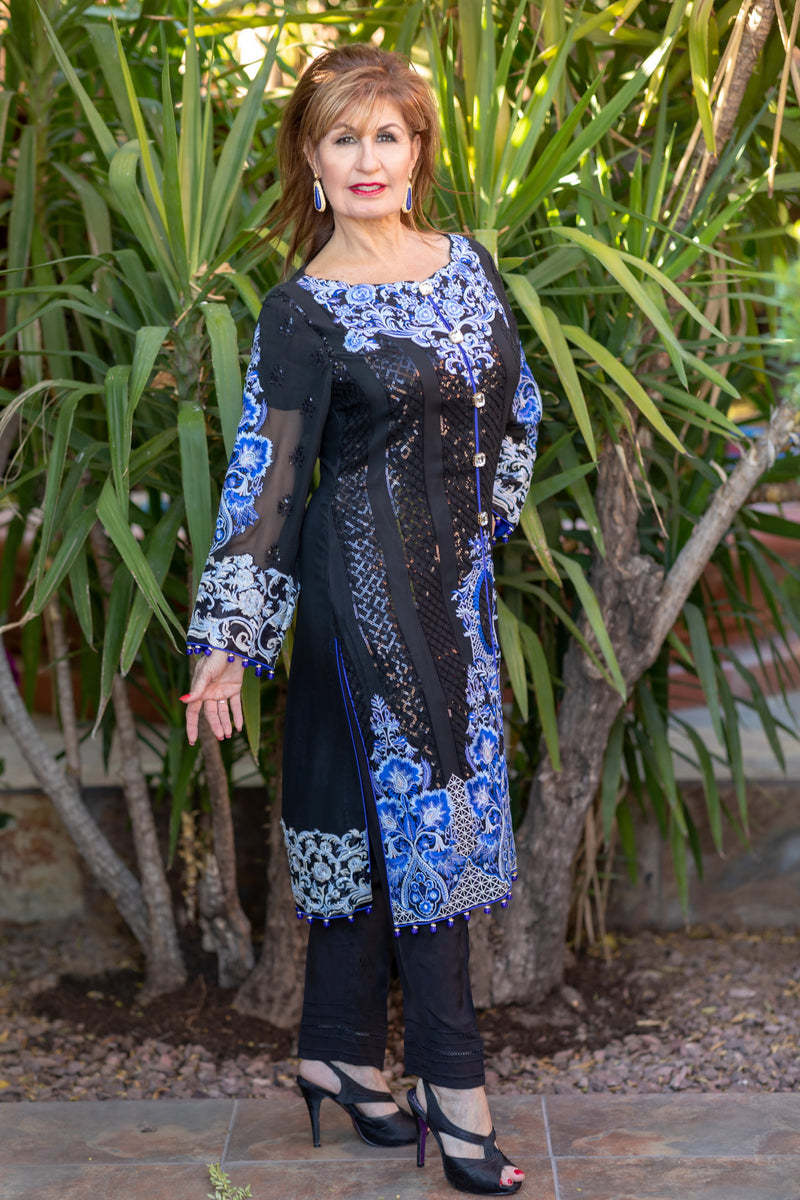 Black Chiffon Sequin Embroidery Suit-Salwar kameez - Trendz & Traditionz Boutique 