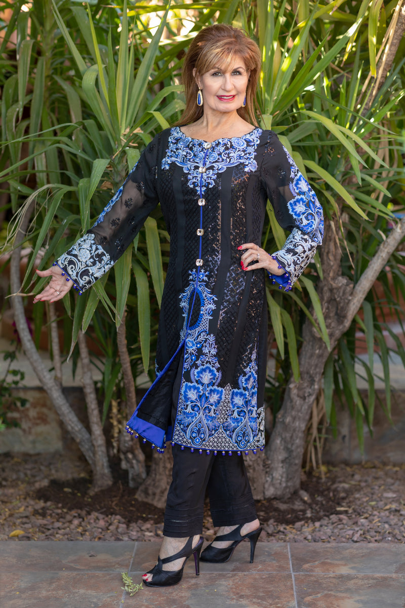 Black Chiffon Sequin Embroidery Suit-Salwar kameez - Trendz & Traditionz Boutique 