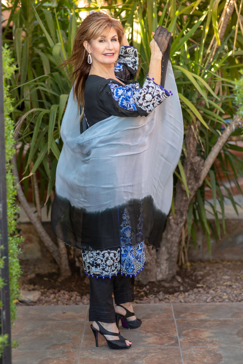 Black Chiffon Sequin Embroidery Suit-Salwar kameez - Trendz & Traditionz Boutique 