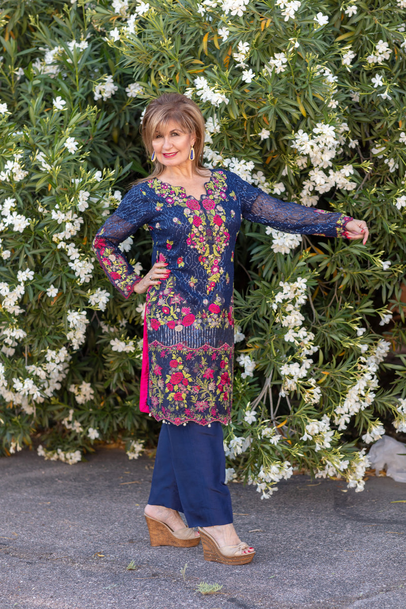 Navy Blue Chiffon Salwar Kameez Suit - Trendz & Traditionz Boutique