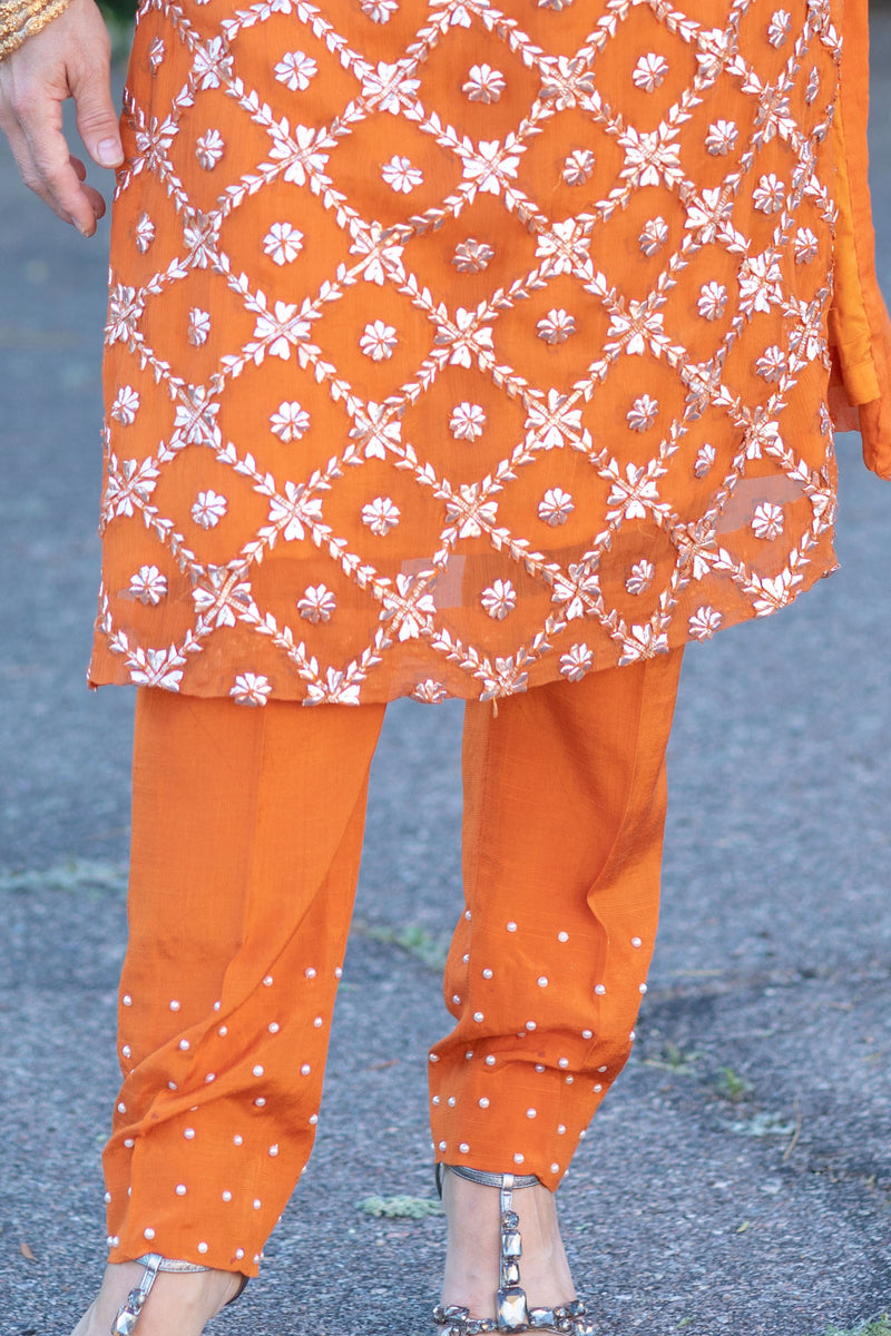 Orange Chiffon Suit - Salwar Kameez - Trendz & Traditionz Boutique