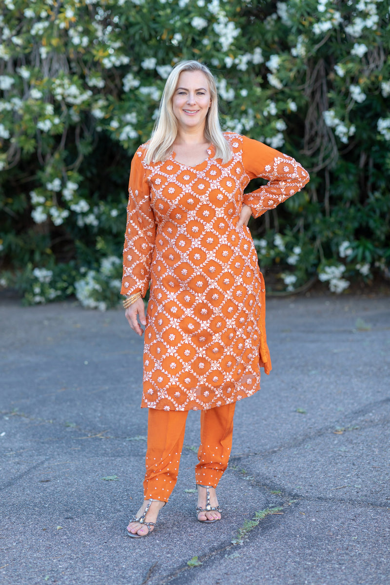 Orange Chiffon Suit - Salwar Kameez - Trendz & Traditionz Boutique